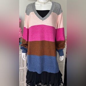 Lane Bryant V Neck Pullover color block sweater in multi colors Size 18/20 NWT